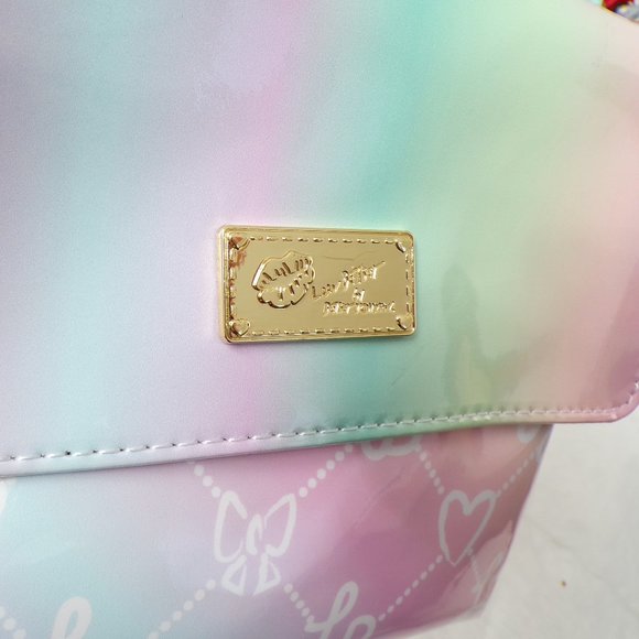 Luv Betsey Patent Logo Backpack with Front Pocket Pastel Multi-Color Rainbow main image 7